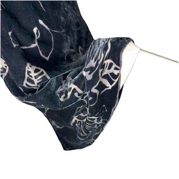 VTG Black Velvet Burnout Floral Lined Dress 10P Flutter Sleeve Draped Cowl Back - Picture 5 of 8